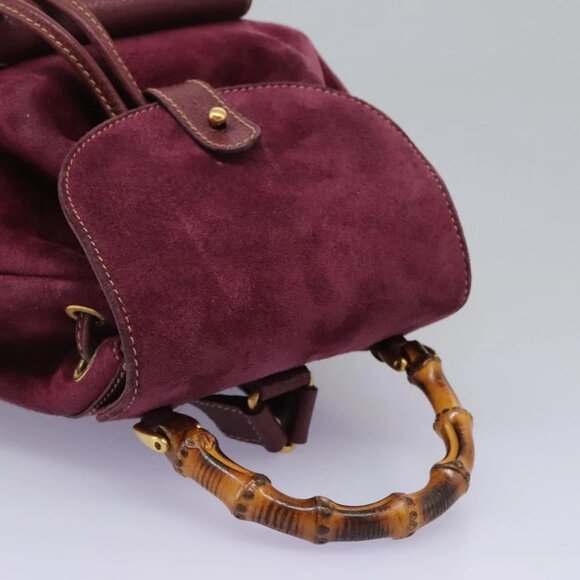 GUCCI Bamboo Backpack Suede Purple Gold 003 - Picture 6 of 16